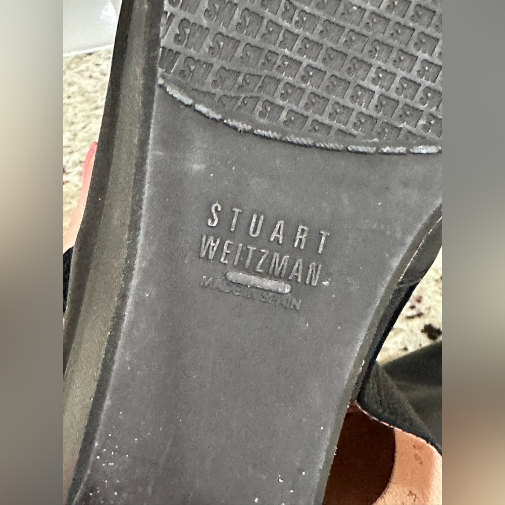 Stuart Weitzman Offset Women’s Peep Toe Black Leather Wedge Sandal 8.5 - Picture 8 of 8